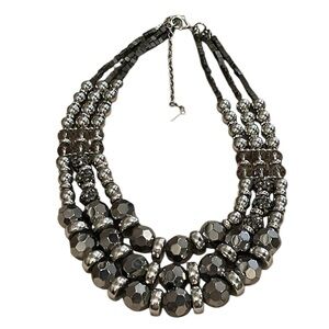 Chico’s Silver-tone Triple Strand Beaded Necklace 18”-23” Statement Boho